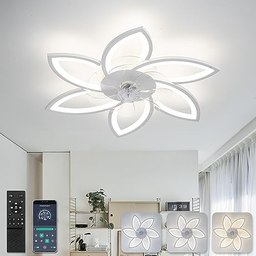 78 cm Lampadario Ventilatore da Soffitto Con Telecomando Led Dimmerabile Pale da Soffitto Design DC Plafoniera Fiore Led Reversibile 6 Velocità Lampadari a Ventola per Camera da Letto Cucina,Bianco