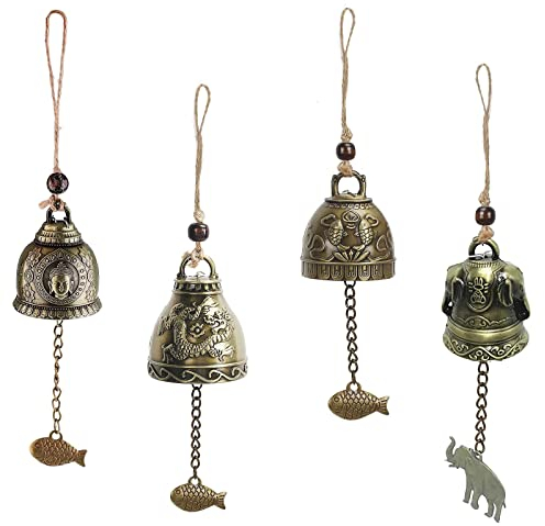 4 Stück Segen Glocke Windspiele, Fengshui Glocke Dragon Bell, Feng Shui Glocken, Fengshui Windspiele für Hausgarten, Feng Shui Chimes, Feng Shui Windspiel Bell, Windspiele Segen Glocke,Haus Garten