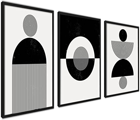 Moderne Poster Set | Bilder Wohnzimmer Deko Schlafzimmer | 3x 50x70cm | Abstrakt Art Schwarz und weiß | ohne Rahmen