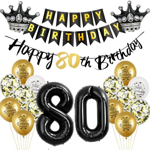 Luftballon 80.Geburtstag deko Mann Frau gold Schwarz Folienballon 80 jahre Geburtstag Mann dekoration Schwarz Happy 80th Birthday Girlande Geburtstagsdeko 80 deko geburtstag 80 jahre Mann Frauen
