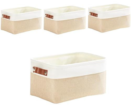Mangata Fabric Storage Boxes,[4 Pack] Storage Basket with Handles for underwear, sock, towel (Small, Khaki)