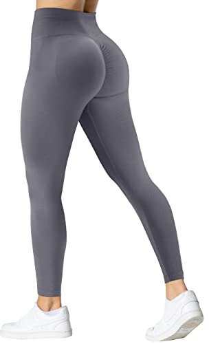 TAYOEA Damen Gym Leggings Scrunch Butt Sport Leggings Nahtlose Yogahose Hohe Taille Sporthose Blickdicht Booty Lifting Legging Grau,M
