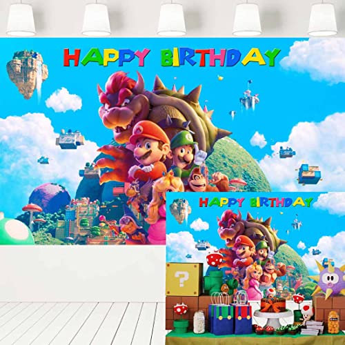 Super Mario Filmhintergrund für Geburtstagsparty, Videospiel, blauer Himmel, Kinder, Mario Bros, Partyzubehör, Kuchen, Tischbanner, 1,5 x 0,9 m, 429