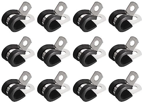 sourcing map 24Pcs 3/8 Inch(10mm) Cable Clamp 304 Stainless Steel Rubber Cushioned Insulated Clamp R Shape Metal Clamp for Tube Pipe Wire