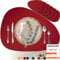Mahewa® 6er Set Premium Tischset aus Kunstleder - Platzset abwaschbar und wasserdicht - Platzdeckchen Telleruntersetzer in Lederoptik (Bordeaux, Oval)