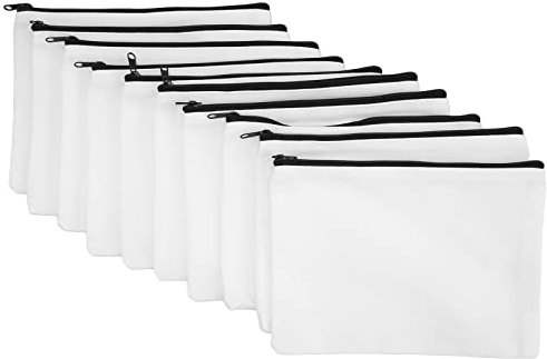 RXMORI 10 Stück Leere DIY-Basteltaschen, 7,8 X 5,7 Zoll Leichte Canvas-Make-up-Taschen mit Reißverschluss, Leere Canvas-Bleistiftbeutel, Canvas-Kosmetiktasche, Mehrzweck-Reise-Kulturbeutel