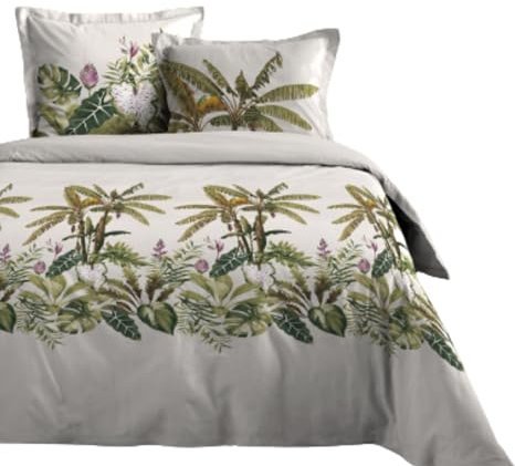 Stof Bettwäsche, Bettbezug 240 x 220 cm und 2 Kopfkissenbezüge 63 x 63 cm, 100% Baumwolle, 57 Fäden, Ökotex, Exotik, Grün, Natur, Palme