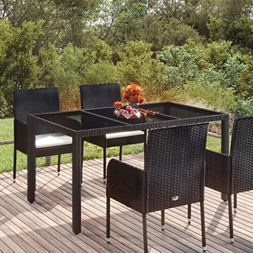 RAUGAJ Outdoor-Möbel Gartentisch mit Glasplatte schwarz 150x90x75cm Poly Rattan-Möbel