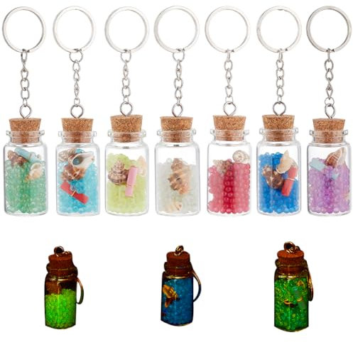 PH PandaHall 10pcs Glass Wish Jar Keychains, 13ml Small Corked Bottles with Luminous Shell Beads Keyrings Mini Glass Wishing Bottles with Cork & Keyrings for Backpack Bag Hanging Wedding Party Favors