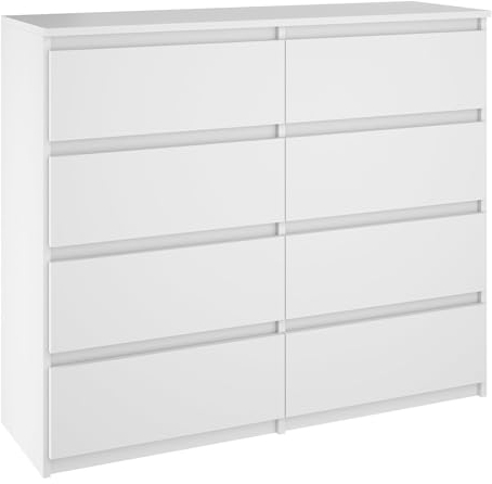 SoDREAMER Kommode 8 Schubladen Weiß 120x97x40 cm | Schrank für Kleidung, Dokumente, kleine Gegenstände | Ideal für Schlafzimmer, Wohnzimmer, Kinderzimmer und Büro