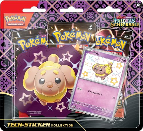Pokémon-Sammelkartenspiel: Tech-Sticker-Kollektion Karmesin & Purpur – Paldeas Schicksale – Hefel (1 holografische Promokarte & 3 Boosterpacks)
