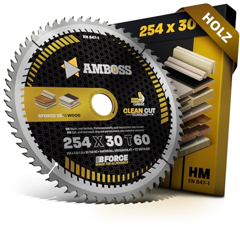 HM Kreissägeblatt 254x30 Z60 Wechselzahn für Holz - Feinschnitt. AMBOSS WERKZEUGE® Sägeblatt 254mm komp. zu Bosch GTS 10. PTS 10. PTS 100 T.GTS 254 Woodster ST110 Triton TWX7CS001 Einhell TE-SM 36 10