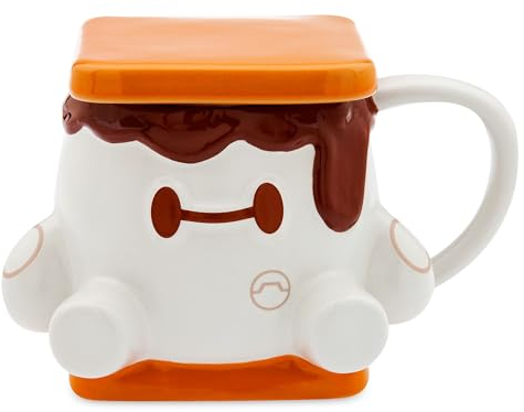 DISNEY STORE Official Baymax S'More Disney Munchlings Baked Treats Mug, Big Hero 6, 455ml, Sculpted Stoneware Drinking Cup with Lid, Morning Brew Beverage Holder