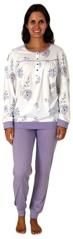 Normann Damen fraulicher Langarm Schlafanzug Pyjama mit Bündchen in Klassischer Optik