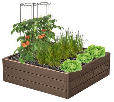 botle Jardinera de flores de jardín, bancal elevado, jardinera marrón, imitación madera de 75,6 x 75,6 x 25 cm, perfecta para plantar flores, cultivar plantas y hierbas