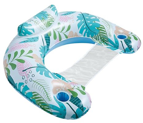 Sedia galleggiante da piscina, sedia gonfiabile, con supporto per bevande, sedia galleggiante in rete – zattera d'acqua galleggiante in PVC, piscina per adulti, grandi dimensioni, singolo strato per