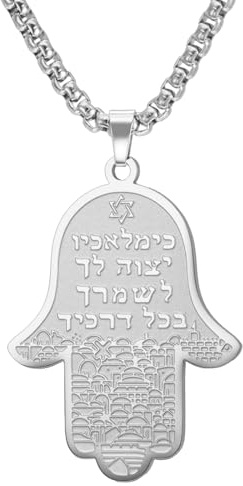 unift Hamsa Halskette Hand der Fatima mit Davidstern für Frauen Männer Edelstahl Halskette Anhänger jüdischer Segen Hebräisch Islamische Halskette Allah religiöser Schmuck