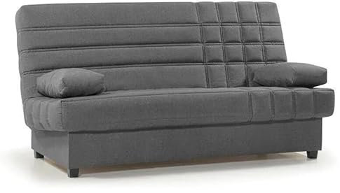 SHIITO | Sofá Cama 3 Plazas con Arcón - Modelo Trevor- Apertura Clic-Clac | 100x193x100 cm | 2 Cojines Incluidos | Color Gris Oscuro Comodidad | Comodidad con Estilo