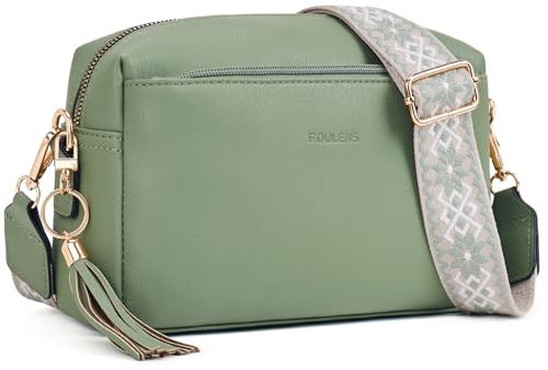 Roulens Damen Handy Umhängetasche,Veganem Leder Crossbody Schultertasche,Breiter Riemen Abendtasche mit drei Reißverschlussfächern Handtaschemit mit Kartenschlitz Verstellbar Abnehmbar Schultergurt