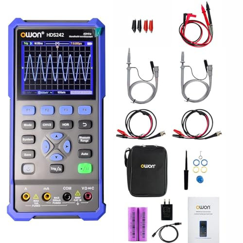 OWON Digital Handheld Oszilloskop Multimeter 2,2 Kanäle, 40MHz Bandbreite, 250MS/s Abtastrate, 3.5 LCD Multimeter Signal Generator Digital Oszilloskop Multimeter, Labor Oszilloskop HDS242