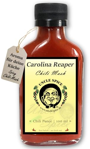 UNCLE SPICE® Carolina Reaper Chili Mash, 100ml Chili-Konzentrat im Glas, 82% schärfste Chili der Welt als fermentiertes Püree, Gewürzsauce zum Mischen - EXTREM SCHARF