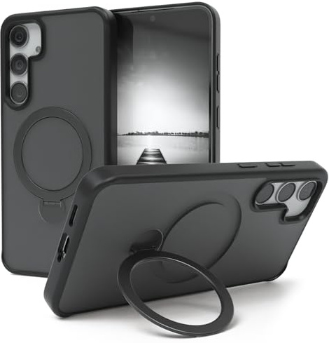 EAZY CASE - Handyhülle für Samsung Galaxy S24 Plus Schutzhülle mit Ständer kompatibel mit Galaxy S24 Plus Hülle mit 360° Ring & Magnetfunktion zum Aufstellen stoßfest induktives Laden Cover Schwarz