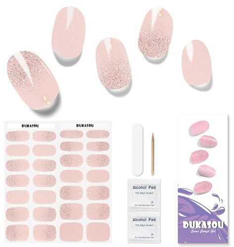 DUKASOU Gel Nail Strips - 28 pcs Gel Nail Stickers-Full Wraps- Salon Quality Soft Holy Gels Nails Stickers UV- Long Lasting, UV Lamp Compatible, Easy to Carry Holy Gel& Use & Remove