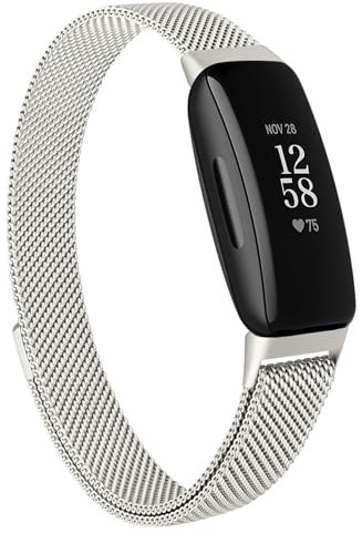 Mugust Metal Straps for Fitbit Inspire 2/HR/Ace 2, Stainless Steel Metal Replacement Bands for Fitbit Fitness Tracker Women Men (Starlight)