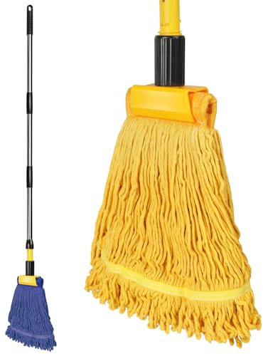 Myiosus Fregona Industrial - Mopa de Algodón Industrial con Mango de Acero Inoxidable y 2 Cabezales de Mopa, Fregona Seca y Húmeda para el Hogar, Garaje, Oficina, Centro Comercial, Almacén