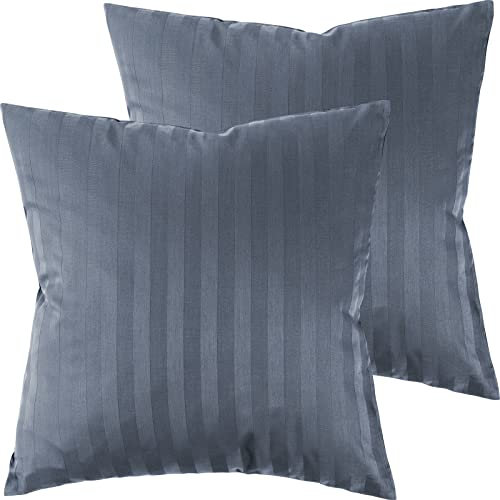 Pure Label 2er Set Mako Satin Damast Streifen Kissenbezüge 50x50 cm aus 100% Baumwolle in dunkelblau| Traumhaft weiche Deko Kissen passend zu unseren Bettwäsche Sets