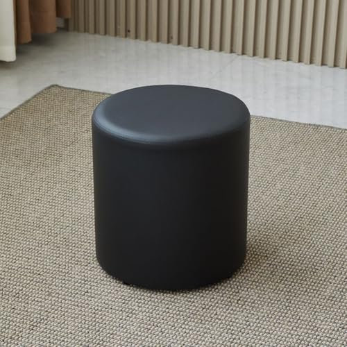 SHIJHUI Schuhwechselhocker, runder Ottomane, Gäste-Sitz, extra Sitz, Sofa, Fußstütze, weicher Schwammfüller, wasserdicht, PU-Leder, Pouf Ottomane (schwarz, 35 cm hoch x 30 cm breit)