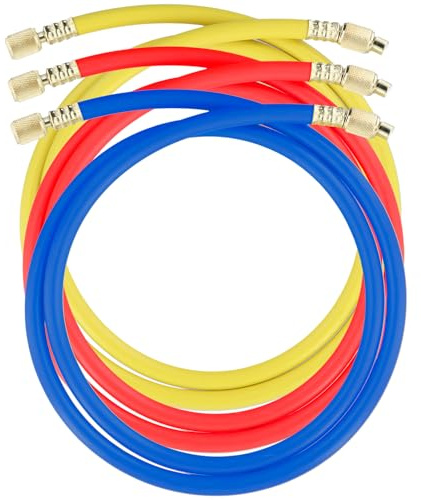 QWORK® 1.5 m Kältemittel Aufladeschlauch, R134a Klimaanlage Kältemittel-Füllschläuche 1/4'' 600-3000psi Hochdruck