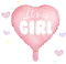 Folienballon „It’s a girl“ – Herzform Ø 45 cm – Hellrosa – Helium- & Luft-geeignet – Wiederverwendbar – Babyshower Deko zur Geburt eines Mädchens