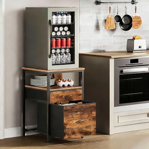 Herture Mini Fridge Stand, Small Refrigerator Stand with 3 Storage | Stand for Mini Fridge, Heavy Duty 18.11 L* 18.11 W Tabletop, for Kitchen,Dorm,Apartment,Office,Bedroom Rustic Brown HB03BXN