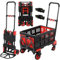 2-in-1 Sackkarre und Plattformwagen mit Klappbox, Transportwagen klappbar max.150 KG, Transportkarre 2 Spanngummis mit Haken, 3-stufig Höhenverstellbar, für Transport, Einkaufen, Camping, Umzug