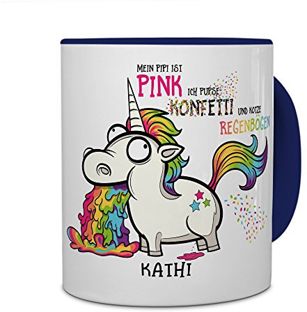 printplanet® Tasse mit Namen Kathi - Motiv Einhorn - Namenstasse, Kaffeebecher, Mug, Becher, Kaffeetasse - Farbe Blau