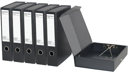 URbantin A4 Archivbox,6 Stück Aktenboxen mit Clips,Dokumentenbox aus Kunststoff,65 mm Rückenbreite,Archiv-Schachtel für Büro,Schwarz
