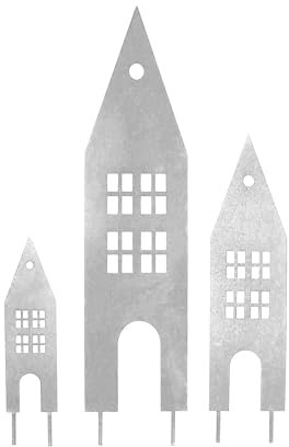 UNUS Garden Häuser Gartenstecker 3er Set, Gartendeko Weißoptik, Roststecker aus Edelrost Metall, Weiße Deko für Garten, Terrasse, Balkon oder Blumentopf