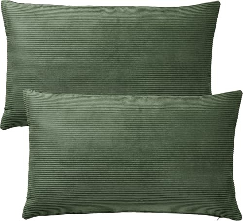 Erwin Müller Kissenhülle Glasgow 2er-Pack Cord Oliv Größe 30x50 cm