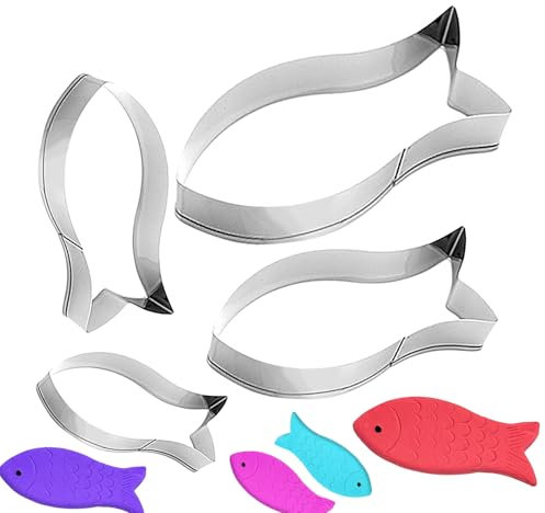 Lot de 4 emporte-pièces en forme de poisson - En acier inoxydable - Pour communion et baptême