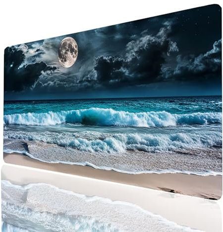 Beach Mouse mat Moon Gaming Mouse Pad Large 36x16x0.12 In Stitched Edges Washable, Desk Mat Non-Slip Rubber Base, Mousepad Improves Speed Precision for Gaming Laptop PC Wireless Keyboard Model-08755