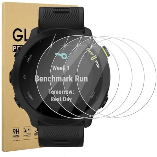 Luckyrichrui 4 Pièces Anti-rayure Protection Film pour Garmin Forerunner 55, HD Verre Trempé Protection Couverture, Dureté 9H, Sans Bulle, Installation Facile