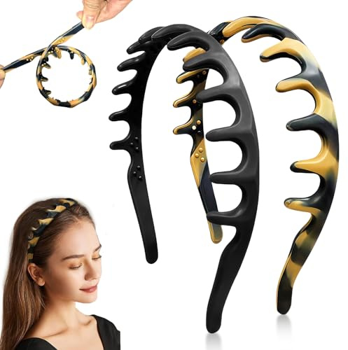 RZJZGZ 2 Pcs Silicone Zigzag Hair Band for Men and Women Elastic Wavy | Women's Non-Slip Hair Comb Headbands, Suitable for Outdoor Sports, Everyday Wear