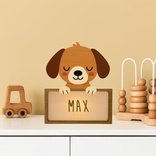 WONDEE Personalisierte Lampe aus Holz mit Namen – Nachtlicht für Kinder von Hunden, Geschenk für Neugeborene Jungen und Mädchen, Taufgeschenk für Mädchen und Jungen, personalisierte Geschenke für