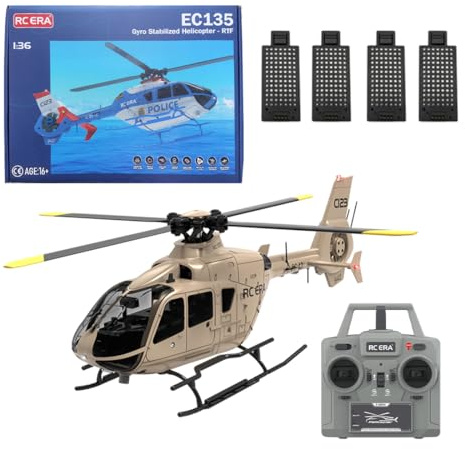 RCXTechPro C123 6CH RC Hubschrauber, 1:36 EC135 Optisch Stabilisiertes Flugzeugmodell mit 3D-Flug, Höhenhaltung, bürstenloser Ferngesteuerter Helikopter für Erwachsene – RTF