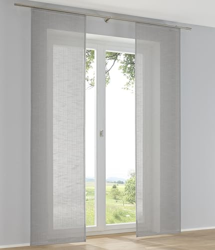 Kutti 2er Set Schiebegardinen Raumtrenner Boston anthrazit Leinenoptik Schiebevorhänge mit Paneelwagen B 60 x H 245 cm