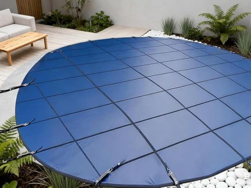 Heavy Duty Blue Mesh Leaf Net Cover for Round Swimming Pools Winter Protection 15ft (4.6m) Includes Installation Hardware