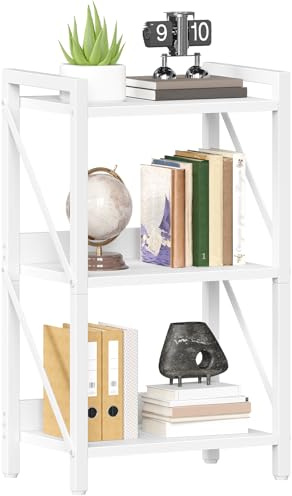 HOOBRO Scaffale a 3 Ripiani in Stile Moderno, Libreria Angolare, Scaffale a Scala, con Struttura in Metallo, per Soggiorno, Camera, Ufficio, Cucina o Ingresso, Bianco EWW71SJ01