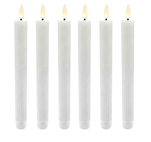 Relaxdays LED Stabkerzen, 6er Set, HxD: 25 x 2 cm, flackernde Flamme, Echtwachs, mit Rillen, flammenlose Kerzen, weiß