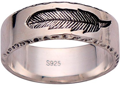 ForFox Bague de Bande Plume en Argent Sterling 925 Massif Homme Femme 7mm Taille 57